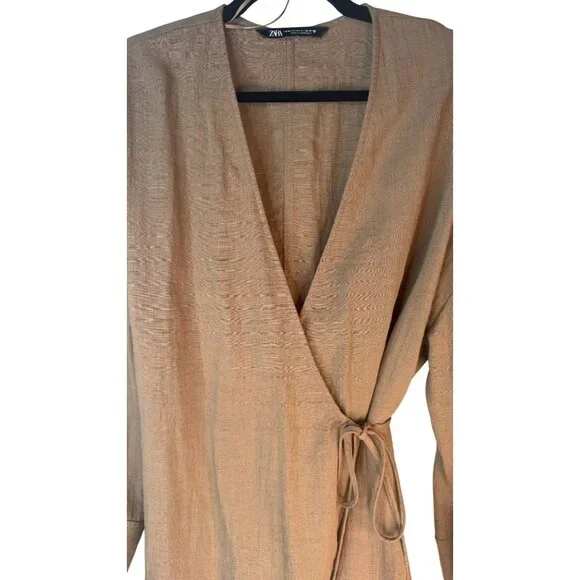 2/$30 ZARA Womens M-L Wrap Blouse Taupe Brown Viscose Blend - Picture 6 of 15
